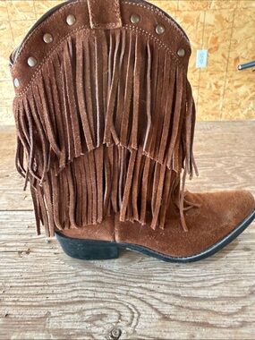 Brown Suede Fringe Western Boot